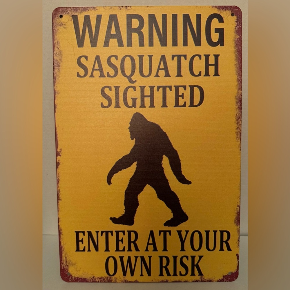 Yellow Sasquatch Warning Metal Sign